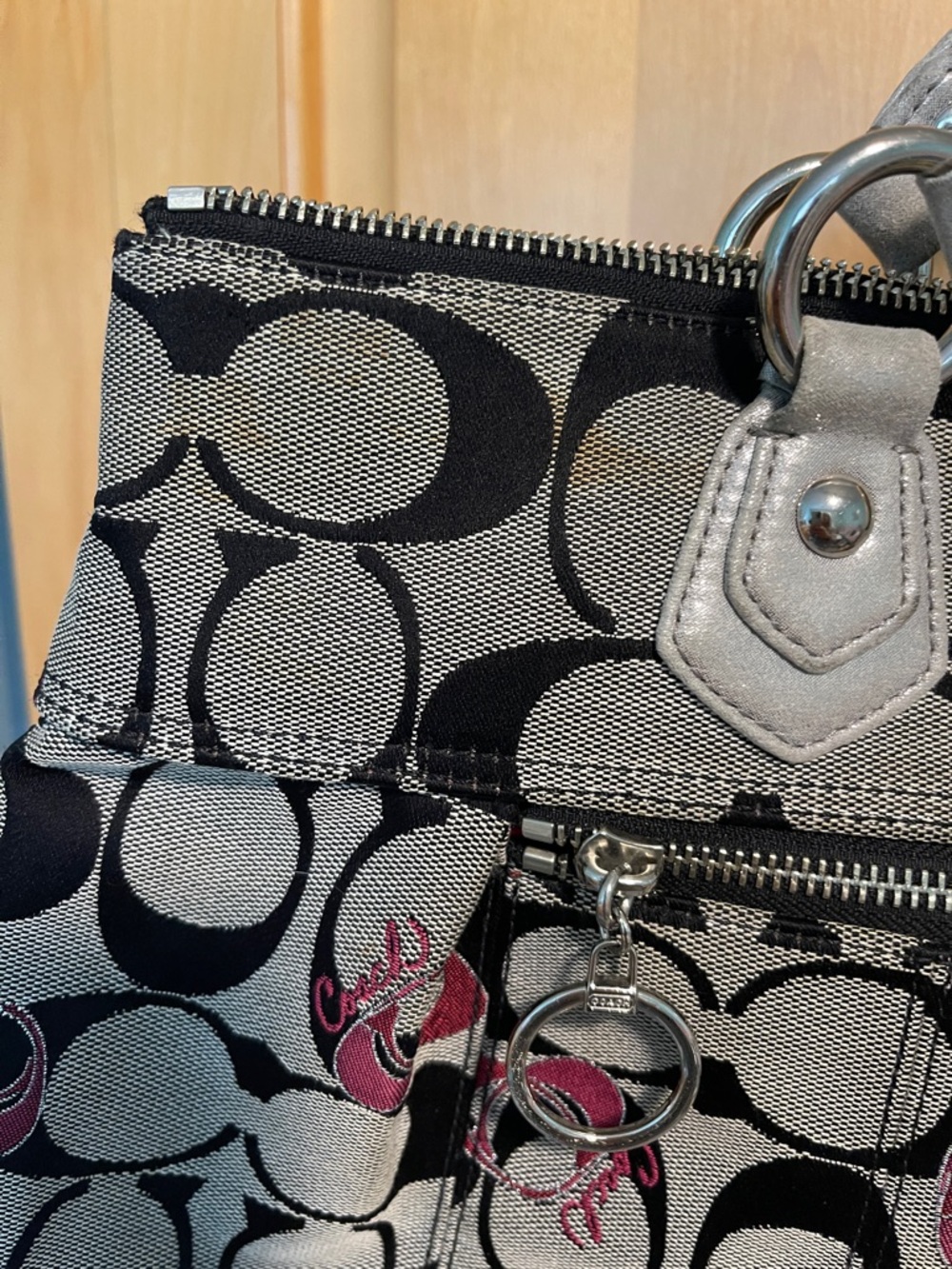 Coach Poppy Signature Canvas Tote in Black, Gray & Pink - Picture 13 of 13